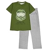 Halo Infinite Helm Jungen Lange Pyjamas Set Green/Heather Grey 8-9 Jahre | Gamer Gifts, Gaming Nightwear, Gift Idea for Boys