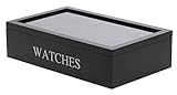 Uhrenvitrine Holz Uhrenbox für 12 Uhren inklusive Uhrenkissen 34x20x9cm , Farbe:Schwarz