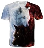 ALISISTER 3D Grafik T Shirts Herren Damen 3D Galaxis Wolf Muster Sommer Rundhals Kurzarm Hawaii Tshirts Wear Tops XL