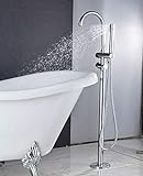 Wannenarmatur abgerundete Form stehend Wasserhahn Badarmatur Boden montiertes Duschset mit Handbrause freistehend Farbe: Chrom