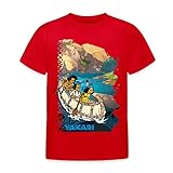 Spreadshirt Yakari Bootstour Kleiner Dachs Regenbogen Kinder T-Shirt, 110-116, Rot