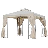 Outsunny Gartenpavillon Pavillon ca. 3 x 3 m Doppeldach Partyzelt Festzelt 4 x Doppel-Seitenteile wasserdicht UV-Schutz Metall Polyester Creme