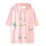 Kurzärmeliger Hoodie für Frauen Teenager Mädchen T-Shirt Pullover Weich Bequem Bluse Kordelzug Halbarm Tops Gr. Medium, Pink-b