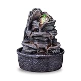 Zimmerbrunnen Wasserfall Natur Treppe Steineffekt Buntes Licht, Geschenkidee, Innendekoration in Bewegung - Zen Tischbrunnen Entspannend, Glücksbringer Objekt, H 25cm - Luberon Zen'Lig