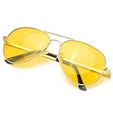 SODQW Nachtfahrbrille Gelbe Linse Anti-Glanz, HD Polarisiert Pilotenbrille Fahren Brillen, Nachtsichtbrille Autofahren 100% UVA UVB Schutz (Gold Rahmen Gelbe Linse)