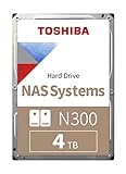 Toshiba 4TB N300 Interne Festplatte - NAS 3,5 Zoll SATA HDD unterstützt bis zu 8 Laufwerksschächte, entwickelt für 24/7 NAS-Systeme, neue Generation (HDWG480UZSVA)