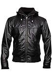 Ribi's Classico Mens Black Faux Hooded Leather Jacket - Synthetic Leather Jacket for Men