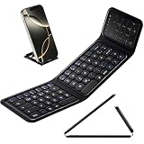 Vobafe Faltbare Bluetooth Tastatur mit Touchpad | Faltbar mit Ziffernblock | Wiederaufladbare kabellose Mini Tastatur | 3 Bluetooth-Kanäle für iOS, Android, Windows, QWERTZ-Layout, Schw