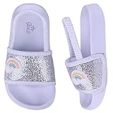 Badelatschen Mädchen Badesandalen Jungen Badeschlappen Dusch Badeschuhe Sommer rutschfest Leicht Strand Hausschuhe Kinder Sandalen Gummiband Regenbogen Weiß 32 EU