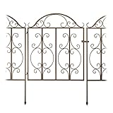 Relaxdays Gartentor, 3-teilig, Stahl, Gartenpforte Ornamente, Gartentür mit 2 Zaunelementen, HxB: 98,5 x 185 cm, Bronze