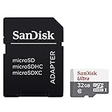 SanDisk Ultra 32GB Android microSDHC Speicherkarte + SD-Adapter bis zu 80 MB/Sek, Class 10, White, Grey, Red, SDSQUNS-032G-GN3MA