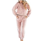 Yowablo Sweatsuit Sets Damen Casual Pyjama Set Soft Warm Fleece Warmer Sportanzug für den Winter (XXL,rosa)