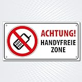 Warnschild rechteckig HANDYFREIE ZONE 25 x 12,5 cm | Hinweisschild aus Alu-Dibond hier kein Handy/Smartphone | für Innen- und Außenbereich Mobilfunk verboten
