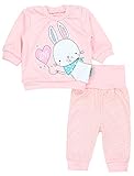 TupTam Baby Mädchen Outfit Langarmshirt mit Print Spruch Babyhose Babykleidung 2teilig, Farbe: Kaninchen Love / Punkte Aprikose , Größe: 68