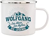 History & Heraldry Echter Kerl - Emaille Becher Wolfgang - mit Name und Sp