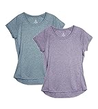 icyzone Damen Fitness Sport T-Shirt Kurzarm Laufshirt Gym Training Funktion Shirt, 2er-Pack (M, Violett/Navy)