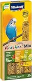 Vitakraft Kräcker Mix, Vogelsnack, für Wellensittiche, Knabberstangen, mit Kräutern und Paprika, mit Kiwi und Citrus, mit Banane und Sesam, ohne Zusatz von Zucker (1x 3 Stück)