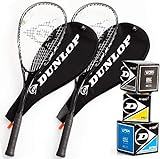 Dunlop Squashset: 2x Squashschläger BIOTEC LITE TI SILVER DELUXE + 2x Schlägerhülle + 3 hochwertige Bälle
