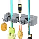 Vicloon Besenhalterung, Besen Mop Halter mit 4 Haken und 3 Schnellspannern, Ordnungsleiste Wandhalter für Küche Badezimmer Garten Multifunktionen