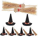 KICHOUSE Hexenhut Party Besen Kostümzubehör Teiliges Bastelarbeiten Zaubererbesen Hut Filz für Geburtstag Hochzeit für Puppenhaus Hexenhüte Kleiner Dekorationsset und Hexenhutkapp