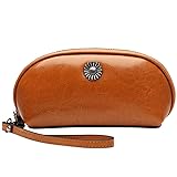 Lecxci Luxuriöse Damen-Handtasche aus echtem Leder, mit Reißverschluss, RFID-blockierende Geldbörse für Damen, Vintage-Braun