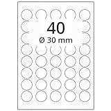 Labelident Kraftkleber-Etiketten auf DIN A4 Bogen - Ø 30 mm - 4.000 Papieretiketten extrem permanent auf 100 Blatt, seidenmatt
