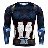 HOOLAZA Avengers Super Heroes Herren Langarm Kompressions T Shirt Herren Joggen Motion Shirt, Captain America Dunkelblau, S