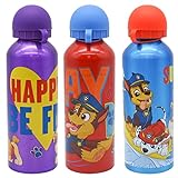 HOVUK 3 Stück Aluminium-Wasserflaschen 500 ml | Paw Patrol Sport-Wasserflaschen für Kinder und Jungen, wiederverwendbar | isolierte Trinkflaschen Geschenk für Jungen ab 3 Jahren