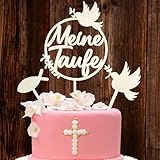 3 Stück Cake Topper Taufe Holz, Tortendeko Taufe Tortenstecker Kuchen Topper für Junge Mädchen Taufe Dek