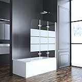 Goezes Faltbar Duschwand für Badewanne 120x140cm 3-teilig, Gestreift Duschtrennwand Badewannenaufsatz, Duschabtrennung mit einem eleganten Streifenmuster verziert, 5mm Nano ESG Glas