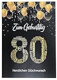 Elegante Glückwunschkarte zum Geburtstag 80 Jahre Geburtstagskarte A5 groß mit Nummer 80 und Glückwünschen Schwarz Gold 80. Geburtstag