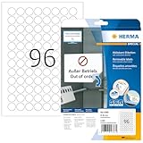 HERMA 4386 Universal Etiketten ablösbar rund, 25 Blatt, Ø 20 mm, 96 pro A4 Bogen, 2400 Stück, selbstklebend, bedruckbar, matt, blanko Papier Klebeetiketten Aufkleber, weiß