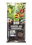COMPO BIO Tomaten- und Gemüseerde für alle Garten- und Zierpflanzen, Sträucher, Büsche und Gehölze, Torffrei, Kultursubstrat, 40 Liter, Braun