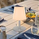 LED Solar Outdoor Tischlampe, 2700-6000K Warmweiß & Kaltesweiß Stufenlose Dimmbar Akku Tischlampe, 2in1 Solarladung&USB Aufladung Kabellos Tischleuchte, IP44 Wasserdicht für Innen/Außen (Silber)