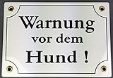 Buddel-Bini Wetterfestes Emaille Schild Warnung vor dem Hund WEIß 17x12 cm wetterfest und lichtecht Emailleschild