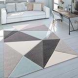 Paco Home Designer Teppich Moderner Konturenschnitt Trendige Dreiecke Pastell Grau Türkis, Grösse:120x170 cm