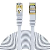 Veetop LAN Kabel Cat 7 Netzwerkkabel Flaches Ethernet Kabel mit 10 Gigabit/s Internet Übertragungsgeschwindigkeit und vergoldetem RJ45. 0,5m Weiß