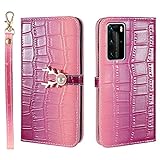PU Leather Flip Hülle with [Flip Stand] [Card Slot] [Elch Magnetic Closure] Protective Case Cover Kompatibel mit Huawei P40 Pro-Lila verblasst zu Pink