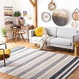 SAFAVIEH Kelim Collection STK502A Teppich, quadratisch, 2,1 m, elfenbeinfarben/marineblau, handgefertigt, Flachgewebe, Baumw