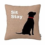 GSRONY Sit Stay Words Kissenbezug, 45,7 x 45,7 cm, quadratisch, Baumwollleinen, Kissenbezug für Sofa, doppelseitig, 45,7 x 45,7