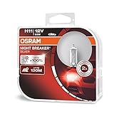 Osram Night Breaker Silver H11, +100% mehr Helligkeit, Halogen-Scheinwerferlampe, 64211NBS-HCB, 12V Pkw, Duo Box (2 Lampen)