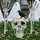 JWDMHSJ Halloween Deko Horror Skelett Schädel, 4 Stück Halloween deko Skelett, Totenkopf, Hand, Krähe, Totenkopf Deko Realistische Halloween Grausigkeit Skelett Deko, Halloween Deko O