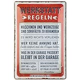 Nostalgic-Art Retro Blechschild, 20 x 30 cm, Werkstattregeln – Geschenk-Idee für Auto-Fans, aus Metall, Vintage-Design zur Dekoration mit Spruch