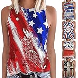 ViGam1980s Damen Tops Sommer Sexy Frauen Casual Independence Day Tunika Slim Ärmellose Weste Party Bluse Bedrucktes Top Rundhalsausschnitt Weste Casual Camisole Bluse Basic Sommer Top Rot M
