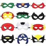 Superhelden Masken Kinder, 12 Stück Superhero Filz Masken, Lustige Marvel Halbmasken mit Elastischen für Cosplay Party, Kindergeburtstag Augenmaske Mitgebsel Jungen und Mädchen