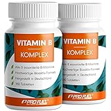 Vitamin B Komplex hochdosiert mit B12 - 2x180 Tabletten - alle 8 B-Vitamine (B1, B2, B3, B5, B6, B7, B9, B12) mit Aktivformen wie Quatrefolic®, Co-Faktoren Cholin & Myo-Inositol, laborgeprüft, vegan