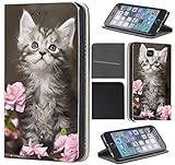 Samsung Galaxy J5 2016 J510 / Duos Hülle von CoverHeld Premium Flipcover Schutzhülle Flip Case Motiv (1251 Baby Katze Kätzchen Grau Weiß)