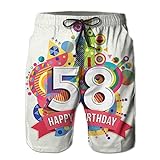 58th Birthday Men's Shorts Casual Classic Fit Drawstring,Abstract Style Geometric Circles Birthday Wishes Pattern Print Summer Beach Shorts with Elastic Waist and Pockets Multicolor-XL