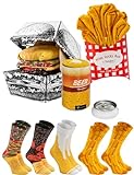 Rainbow Socks - Damen Herren Lustige Meal Socks Box Geschenk- 5 Paar - Pommes Frites Burger Bier - Größen 41-46