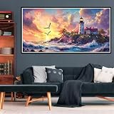 5D Diamond Painting Leuchtturm Diamant Painting Bilder Zurückkehren Diamond Painting Erwachsene Bastelset, Diamant Kunst Malerei Stickerei Kreuzstich Paintings Set, Deko Wohnzimmer 100x300cm Z-1060
